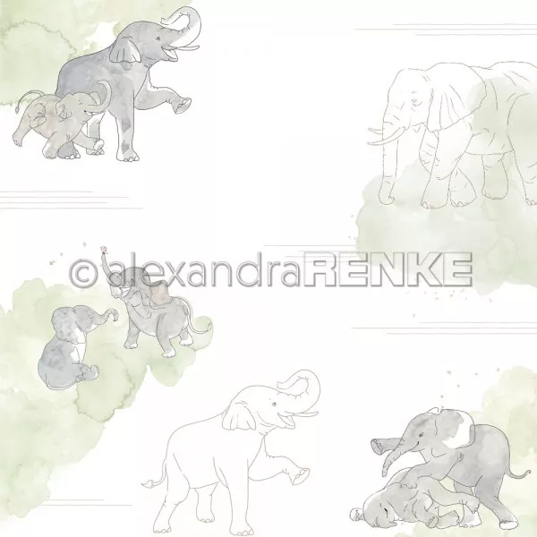 101913 Alexandra Renke Elefanten auf Aquarell Scrapbooking Papier