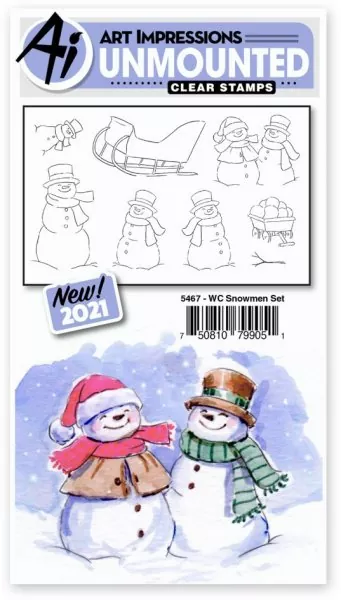 art impressions watercolor Clear Stamps Snowmen Set
