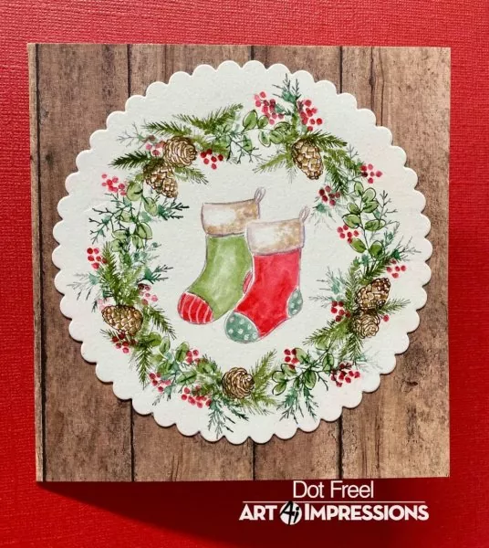 art impressions watercolor rubber stamps Christmas Wreath 2