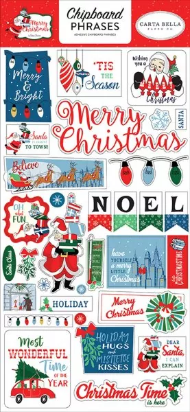 Merry Christmas Chipboard Phrases Embellishment Carta Bella
