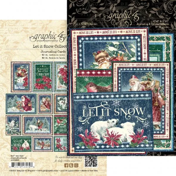 graphic 45 Let It Snow 4x6 & 3x4 inch Journaling Cards