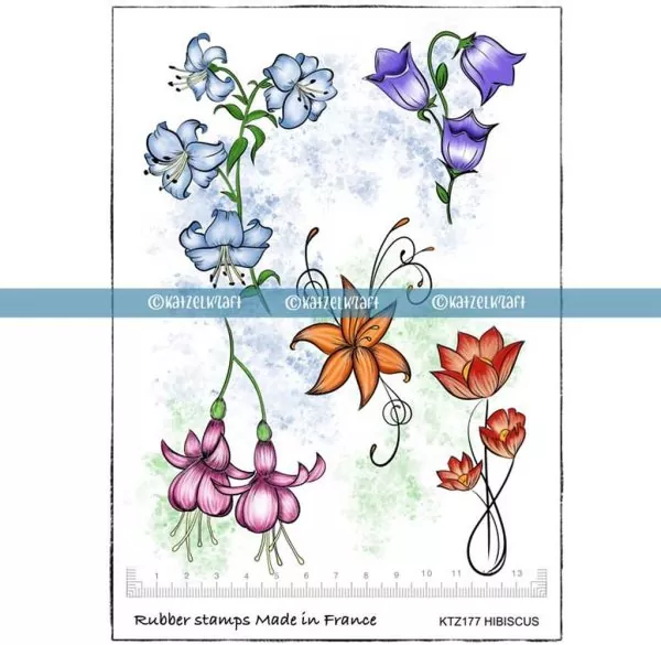fleurs hibiscus katzelkraft rubber stamps ktz177