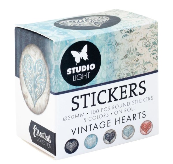 Studio Light Vintage Heart Round Stickers on Roll