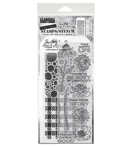 Flower Garden Tim Holtz Mixed Media Set Stencil Clear Stamps Stampers Anonymous