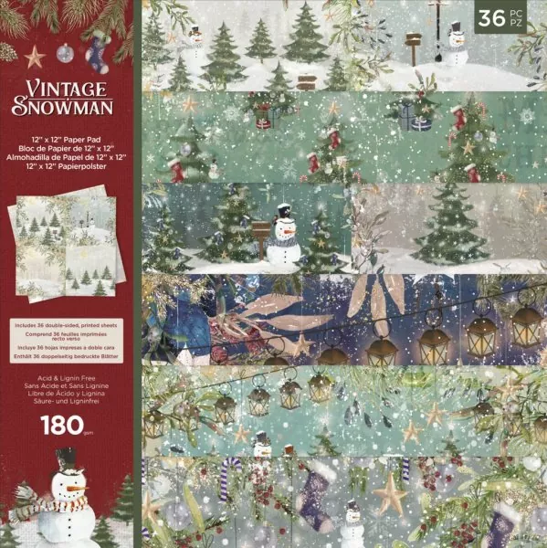 Crafters Companion Vintage Snowman 12"x12" inch paper pad