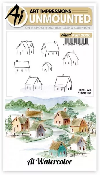 art impressions watercolor rubber stamps Village Set