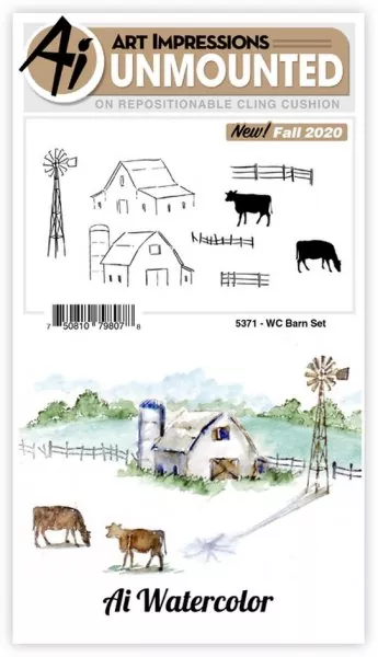 art impressions watercolor rubber stamps Barn Set