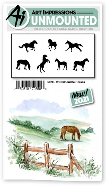 art impressions watercolor rubber stamps Silhouette Horses Set