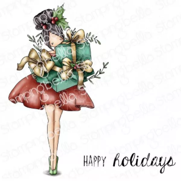 Stampingbella Curvy Girl with Holiday Gifts Rubber Stamps