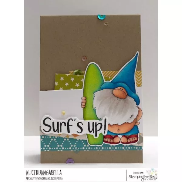 Stampingbella Gnome with a Surfboard Rubber Stamps 2