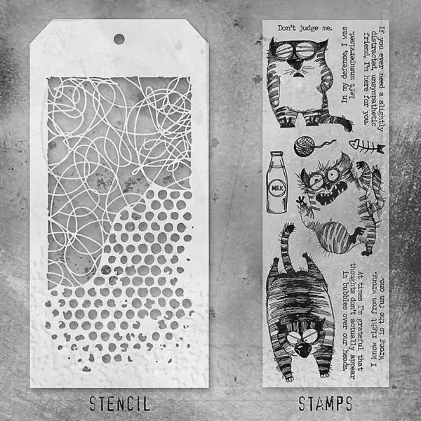 Snarky Cat 2 Tim Holtz Mixed Media Set Stencil Clear Stamps Stampers Anonymous 1