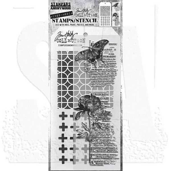 Botanic Collage Tim Holtz Mixed Media Set Stencil Clear Stamps Stampers Anonymous