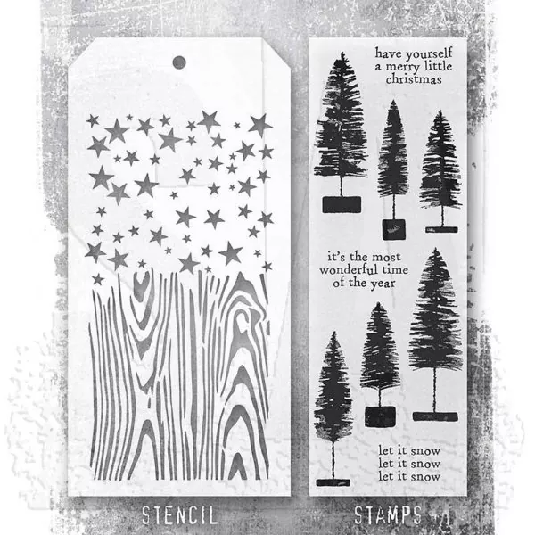 Bottlebrush Trees Tim Holtz Mixed Media Set Stencil Clear Stamps Stampers Anonymous 1