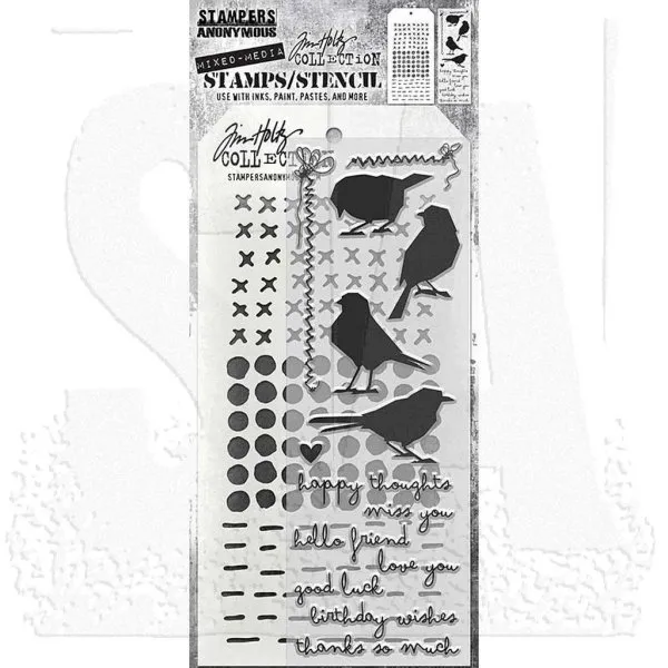 Shilhouette Birds Tim Holtz Mixed Media Set Stencil Clear Stamps Stampers Anonymous