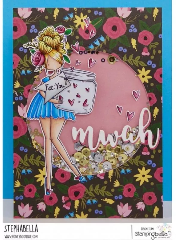 Stampingbella Curvy Girl With a Jar of Hearts Rubber Stamps 2