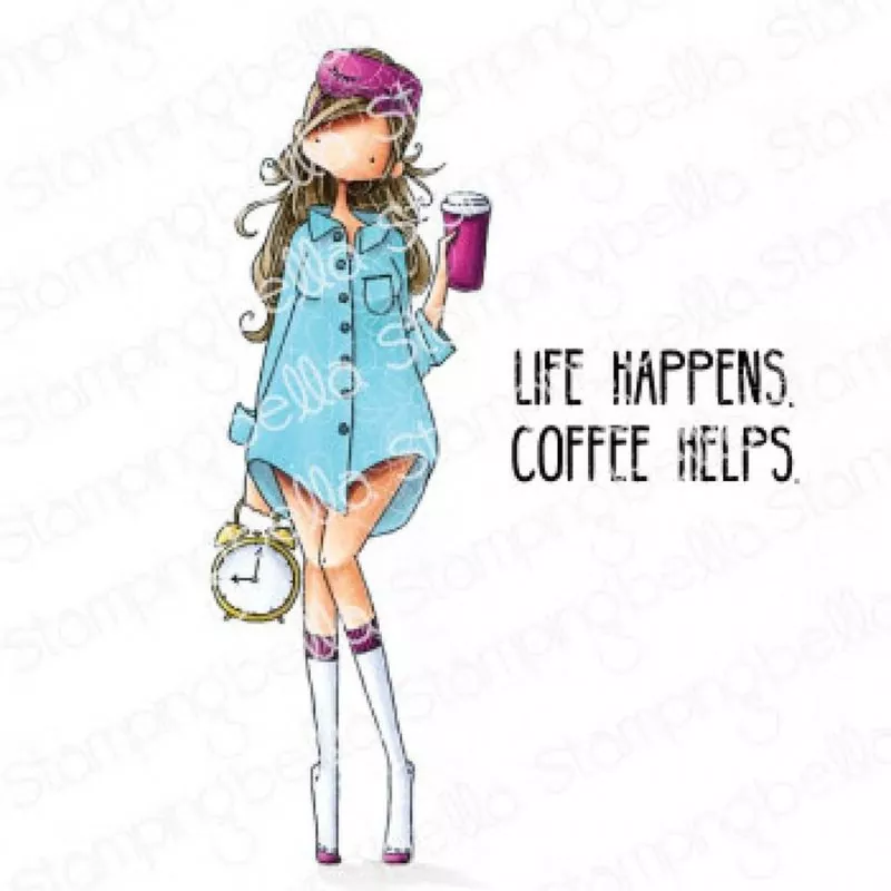 Stampingbella Curvy Girl Loves Coffee Rubber Stamps