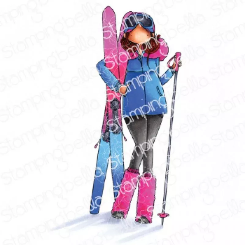 Stampingbella Curvy Girl Loves To Ski Rubber Stamps