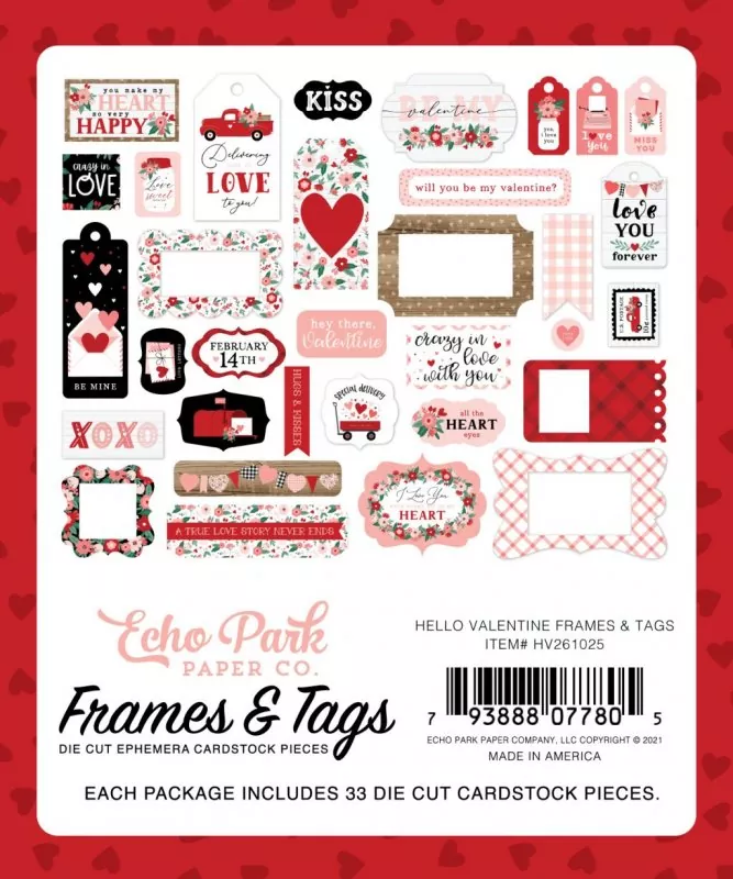 Hello Valentine Frames & Tags Die Cut Embellishment Echo Park Paper Co 2