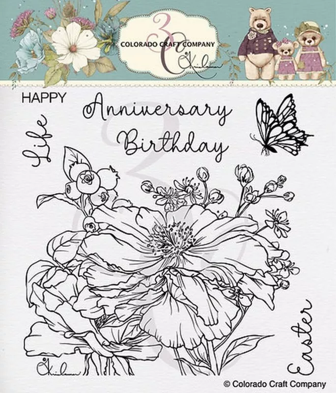Happy Peony Clear Stamps Colorado Craft Company by Kris Lauren