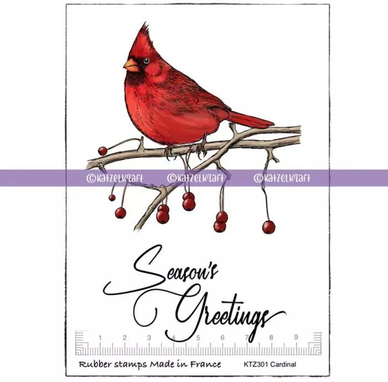 Cardinal Season's Greetings Katzelkraft Rubber Stamp