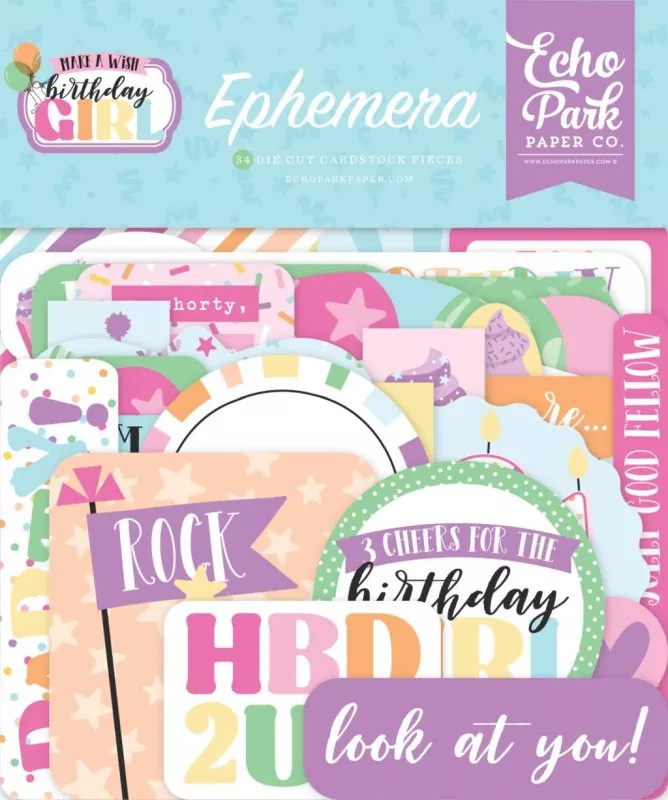 Make A Wish Birthday Girl Ephemera Die Cut Embellishment Echo Park Paper Co