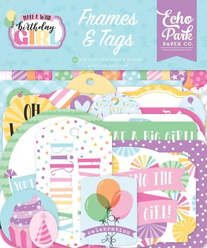 Make A Wish Birthday Girl Frames & Tags Die Cut Embellishment Echo Park Paper Co