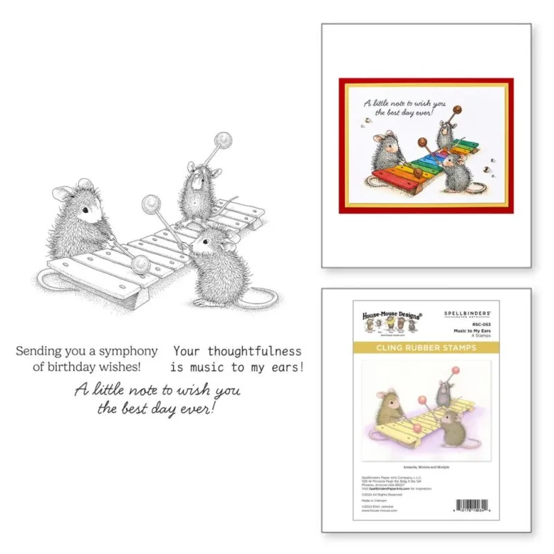 House-Mouse Rare Bloom Music To My Ears Spellbinders Rubber Stamp House-Mouse Rare Bloom Music To My Ears Spellbinders Rubber Stamp