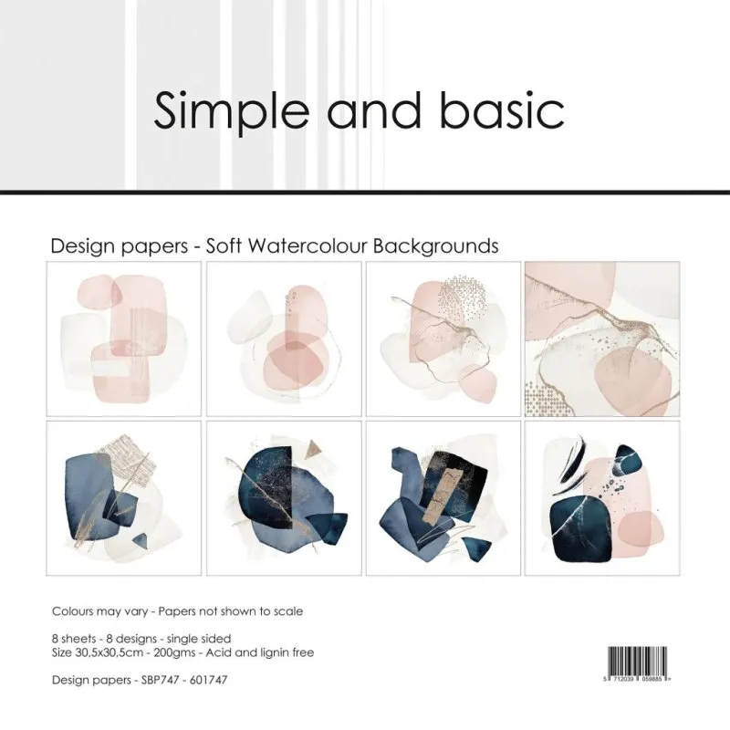 Simple and Basic Soft Watercolour Backgrounds 12x12 inch Paper Pack