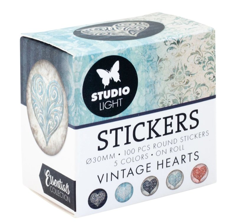 Studio Light Vintage Heart Round Stickers on Roll