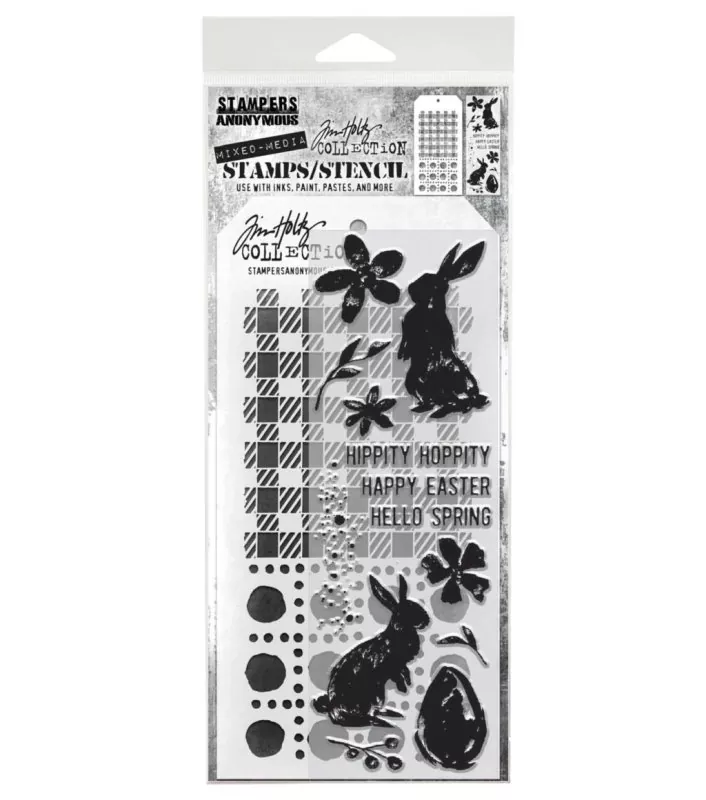 Spring Shadows Tim Holtz Mixed Media Set Stencil Clear Stamps Stampers Anonymous