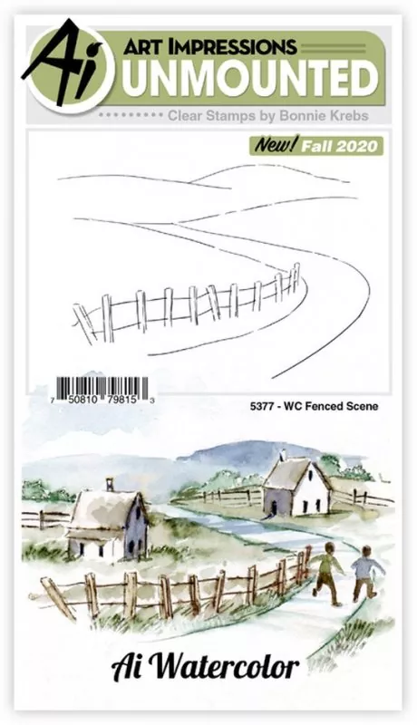art impressions watercolor Clear Stamps Fenced Scene