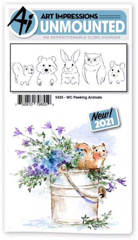art impressions watercolor rubber stamps Peeking Animals
