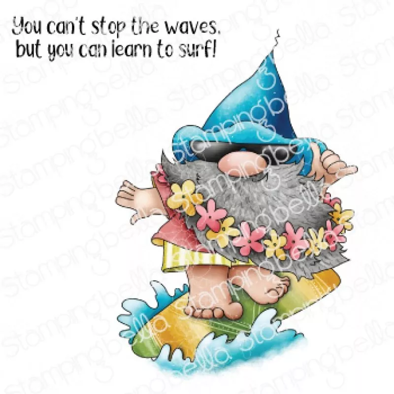 Stampingbella Gnome Riding the Waves Rubber Stamps