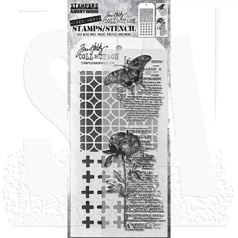 Botanic Collage Tim Holtz Mixed Media Set Stencil Clear Stamps Stampers Anonymous