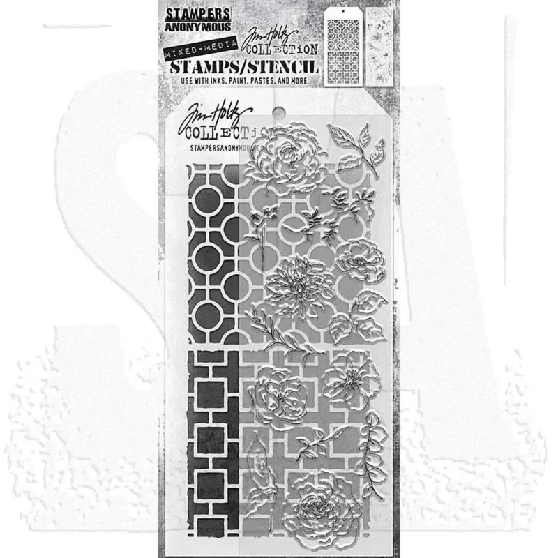 Floral Elements Tim Holtz Mixed Media Set Stencil Clear Stamps Stampers Anonymous
