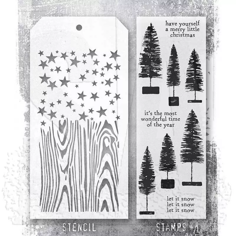 Bottlebrush Trees Tim Holtz Mixed Media Set Stencil Clear Stamps Stampers Anonymous 1