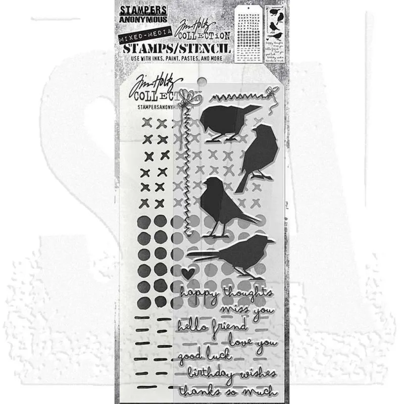 Shilhouette Birds Tim Holtz Mixed Media Set Stencil Clear Stamps Stampers Anonymous