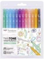 Tombow® Twintone Dual-Tip Markers - Pastels - 12pk