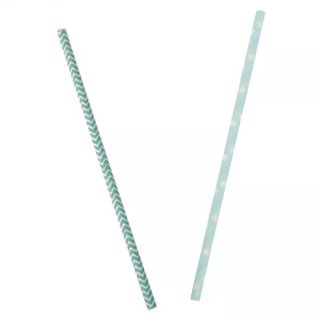 Paper Straws - light blue/white & teal/white - Rayher