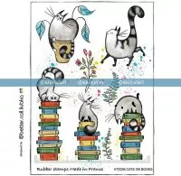 Cats on books - Rubber Stamp - Katzelkraft