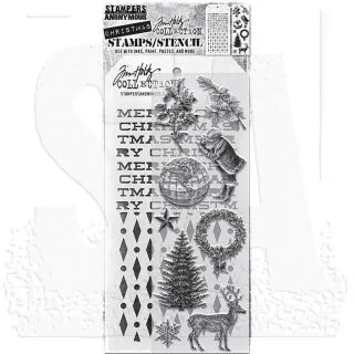 Holiday Things Tim Holtz Mixed Media Set Stencil Clear Stamps Stampers Anonymous