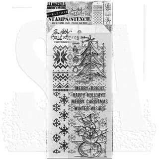Blue Prints Winter - Tim Holtz Mixed Media Stamps & Stencil Set - Stampers Anonymous