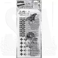 Botanic Collage Tim Holtz Mixed Media Set Stencil Clear Stamps Stampers Anonymous