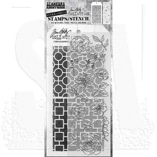 Floral Elements Tim Holtz Mixed Media Set Stencil Clear Stamps Stampers Anonymous
