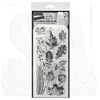 Leaf Prints Tim Holtz Mixed Media Set Stencil Clear Stamps Stampers Anonymous