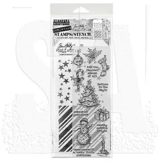 Tattered Christmas Tim Holtz Mixed Media Set Stencil Clear Stamps Stampers Anonymous